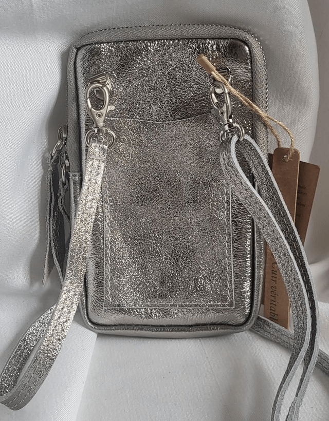 Pochette téléphone cuir métallisé 