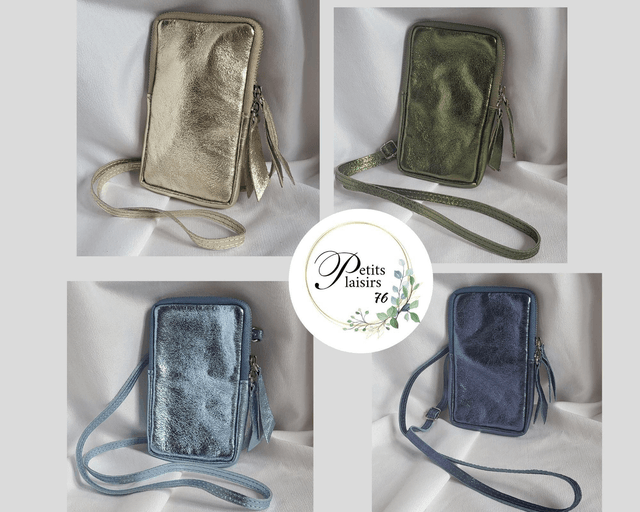 Pochette téléphone cuir métallisé 