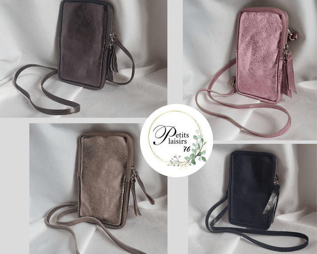 Pochette téléphone cuir métallisé 